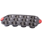 12 Cup Muffin Pan with Red Silicone Handles by HSK