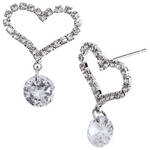 Heart Shaped CZ Earrings with Crystal Dangle
