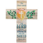 Personalized Rustic Wood Strength and Shield Cross
