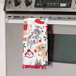 Festive Kitties Holiday Towel with Poms
