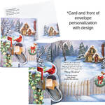 Personalized Cardinal With Glowing Cottage Christmas Cards, Set of 20