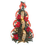 2' Pull Up Fully Decorated Prelit Poinsettia Tree Holiday Pe
