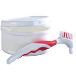 Denture Cleaning Brush and Bath with Rinse Basket Set