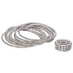 Set of 10 Crystal Bracelets and Stretch Ring