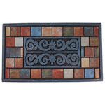 Rectangle Multi Square Stones and Scroll Rubber Doormat