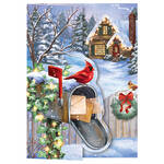 Personalized Cardinal With Glowing Cottage Christmas Cards, Set of 20