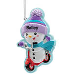 Personalized Snowman on Scooter Ornament