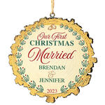 Personalized Our First Christmas Married Wood Slice Ornament