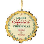 Personalized Merry Married Christmas Wood Slice Ornament